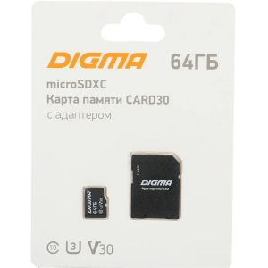 Карта памяти microSDXC 64 ГБ UHS-I U3 Digma Class 10